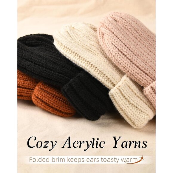 Womens Winter Knit Beanie Hat with Faux Fur Pom Warm Stretchy Skull Cap - Picture 2 of 8